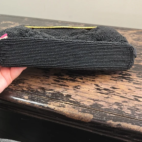 Black Beaded Vintage Handbag with Silk Interior - Picture 9 of 9